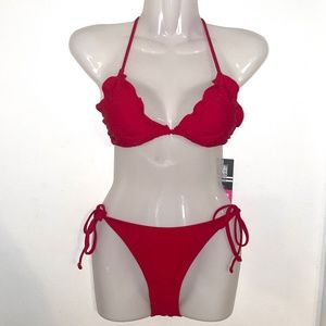 Women's Halter Triangle Bikini Ruched 2 Piece Swimsuit Tie Side Size Small